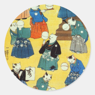 猫の曲芸師, 国芳 Acrobat of the Cats, Kuniyoshi, Ukiyo-e Classic Round Sticker