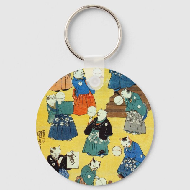 猫の曲芸師, 国芳 Acrobat of the Cats, Kuniyoshi, Ukiyo-e Key Ring (Front)