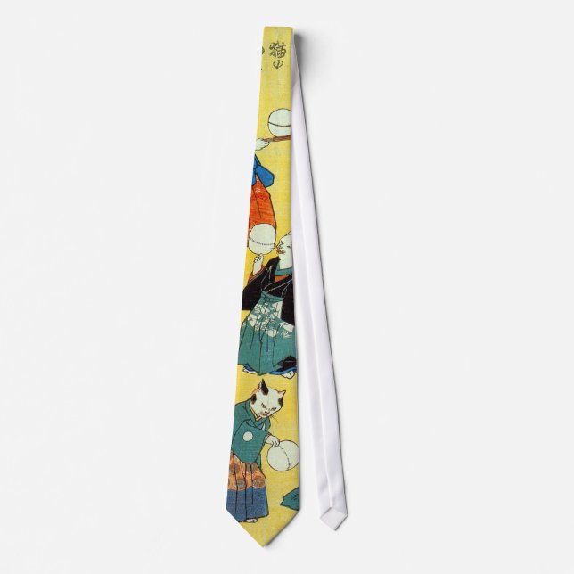猫の曲芸師, 国芳 Acrobat of the Cats, Kuniyoshi, Ukiyo-e Tie (Front)