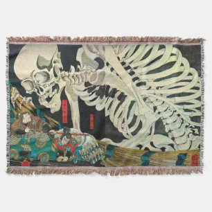 相馬の古内裏,国芳 Skeleton manipulated by Witch, Kuniyoshi Throw Blanket
