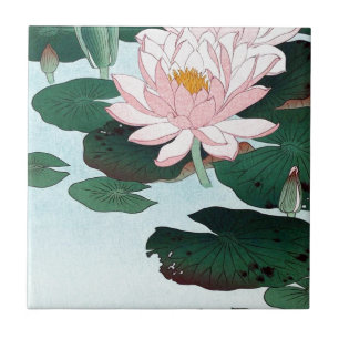睡蓮, 古邨 Water Lily, Koson, Ukiyo-e Ceramic Tile