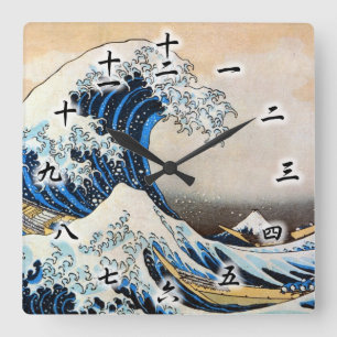 神奈川沖浪裏, 北斎 Great Wave, Hokusai, Ukiyo-e Square Wall Clock