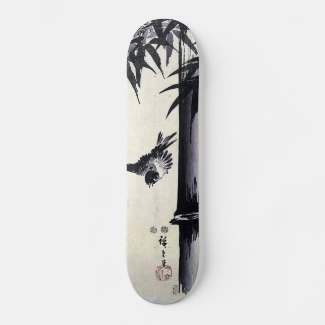 竹に雀, 歌川広重 Bamboo & Sparrow, Hiroshige, Sumi-e Skateboard (Front)