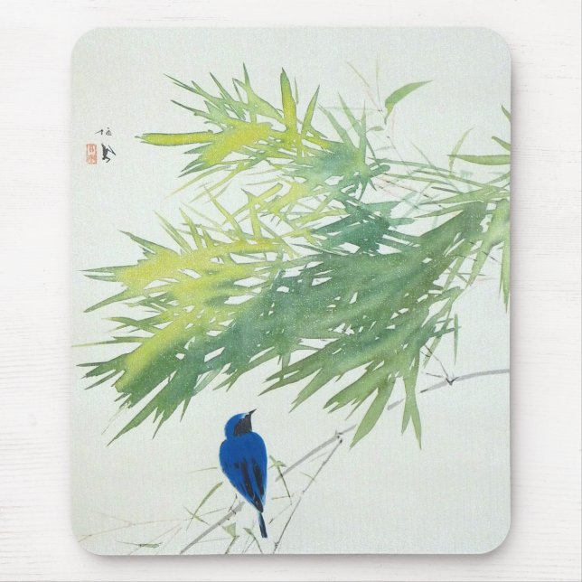 竹に青鳥, 栖鳳 Bamboo and Blue bird, Seihō, Japanese Art Mouse Pad (Front)