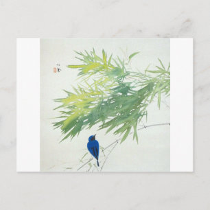 竹に青鳥, 栖鳳 Bamboo and Blue bird, Seihō, Postcard
