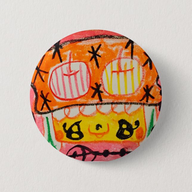 缶バッジ  りんご帽子の女の子 6 CM ROUND BADGE (Front)