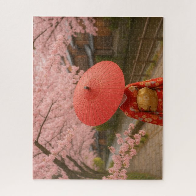 舞妓と満開の桜道/Maiko and Cherry Blossom Path Jigsaw Puzzle (Vertical)