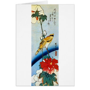 芙蓉に鳥, 広重 Bird & Mutabilis, Hiroshige, Ukiyo-e