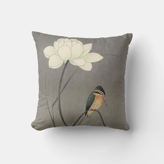 蓮にカワセミ, 古邨 Kingfisher on Lotus, Koson, Ukiyo-e Cushion (Front)