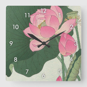 蓮の花, 小原古邨 Lotus flower, Ohara Koson, Ukiyo-e Square Wall Clock