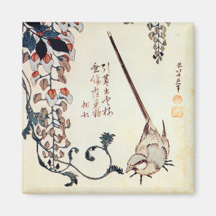 藤にセキレイ, 北斎 Wagtail and Wisteria, Hokusai, Ukiyo-e Magnet