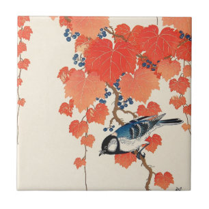 赤い蔦に鳥, 古邨 Bird on Red Ivy, Koson, Ukiyo-e Ceramic Tile