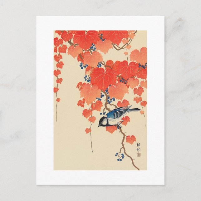 赤い蔦に鳥, 古邨 Bird on Red Ivy, Koson, Ukiyo-e Postcard (Front)
