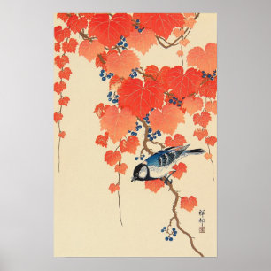 赤い蔦に鳥, 古邨 Bird on Red Ivy, Koson, Ukiyo-e Poster