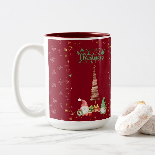 赤色かわいいサンタさんクリスマス♡  Two-Tone COFFEE MUG (With Donut)