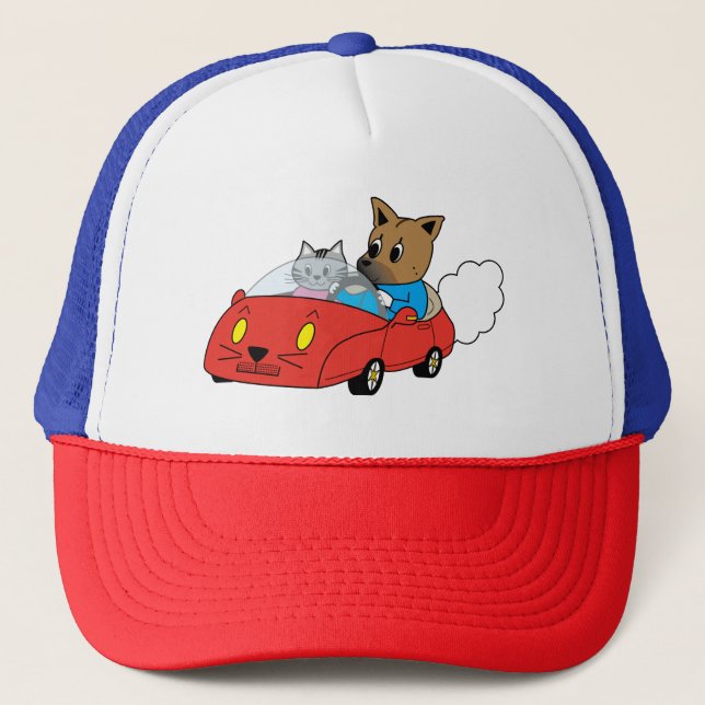 車に乗る犬と猫  TRUCKER HAT (Front)
