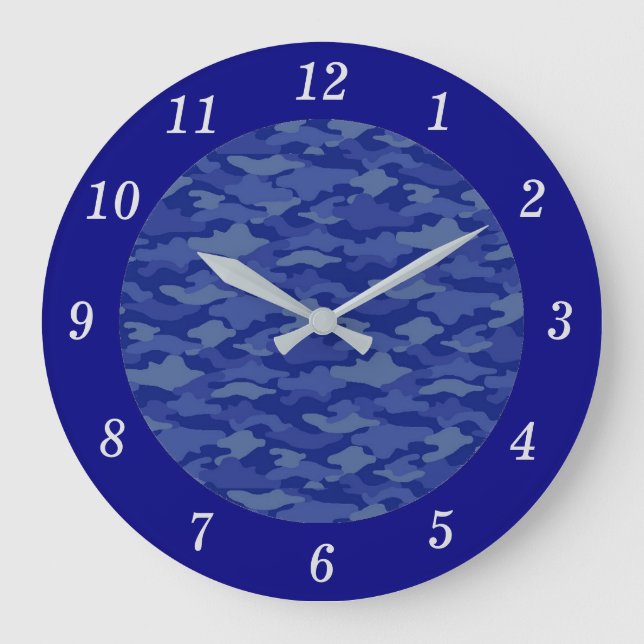 迷彩　ブルー  ラウンド壁時計 LARGE CLOCK (Front)