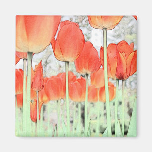 郁 金 香. Artistic style red tulip flower. Magnet
