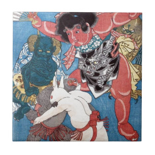 金太郎と動物,国芳 Kintaro & Animals, Kuniy Ceramic Tile