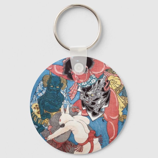 金太郎と動物,国芳 Kintaro & Animals, Kuniyoshi, Ukiyo-e Key Ring (Front)