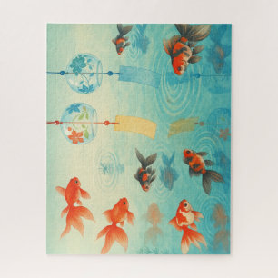 金魚と風鈴の水面風景 / Goldfish and Reflected Wind Chimes Jigsaw Puzzle