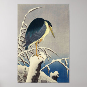 雪に青サギ, 小原古邨 Blue heron in the Sn Poster