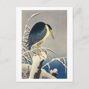 雪に青サギ, 小原古邨 Blue heron in the Snow, Ohara Koson Postcard