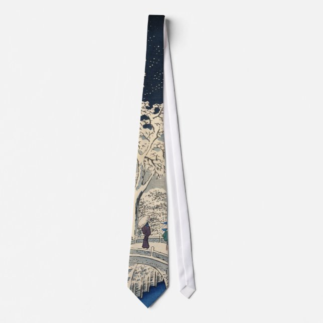 雪の太鼓橋, 広重 Snowy Drum bridge, Hiroshige, Ukiyo-e Tie (Front)