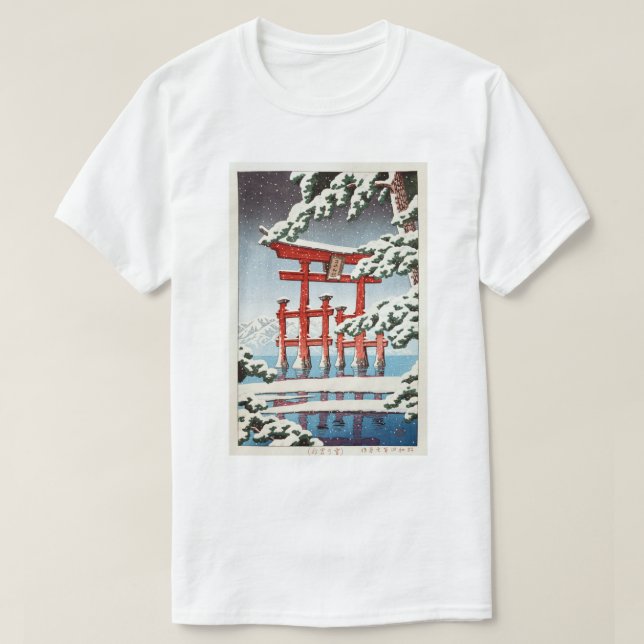 雪の宮島, Miyajima in Snow, Hasui Kawase, Woodcut T-Shirt (Design Front)