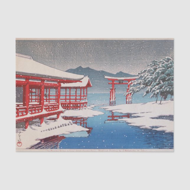 雪の宮島, Miyajima Shrine in Snow, Hasui Kawase Tissue Paper (Front)