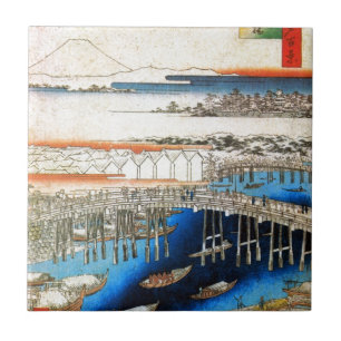 雪の日本橋, 広重 Snowy Nihonbashi, Hiroshige, Ukiyo-e Ceramic Tile