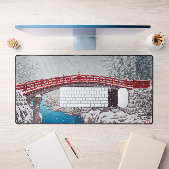 雪の神橋, Snow on the Sacred Bridge at Nikkô, Hasui Desk Mat (Office 1)