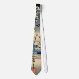 雪景色に雀, 広重 Sparrows in Snow Landscape, Hiroshige Tie