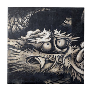 雲龍図, 曾我蕭白 Dragon with Cloud, Sumi-e Ceramic Tile