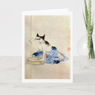 顔を洗う猫, 広重 Cat Face Wash, Hiroshige Card