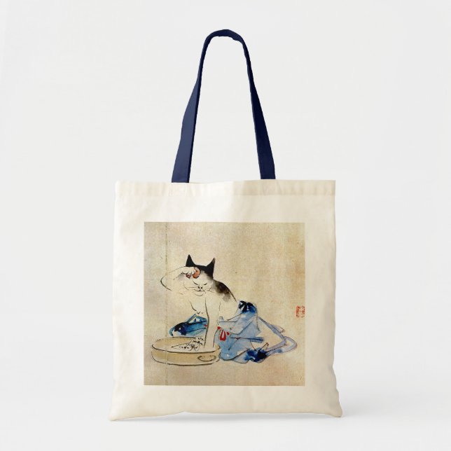 顔を洗う猫, 広重 Cat Face Wash, Hiroshige Tote Bag (Front)