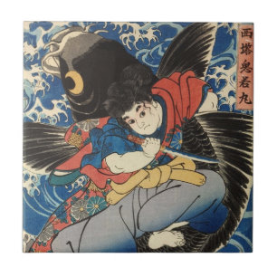 鬼若丸, 国芳, Oniwakamaru, Kuniyoshi, Ukiyo-e Tile