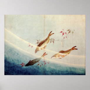 鮎, 北斎 Sweetfish, Hokusai, Art Poster