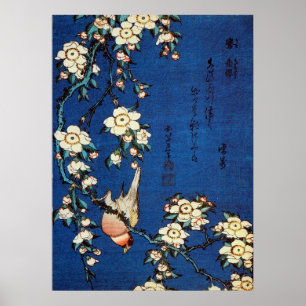 鳥と枝垂桜, 北斎 Bird and Weeping Cherry Tree, Hokusai Poster