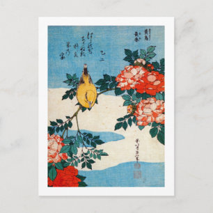 黄鳥と薔薇, 北斎 Yellow Bird and Rose, Hokusai, Ukiyo-e Postcard