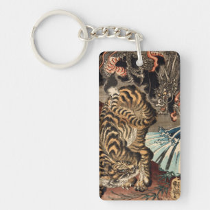 龍虎, 国芳 Tiger & Dragon, Kuniyoshi, Ukiyo-e Key Ring