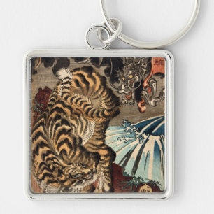 龍虎, 国芳 Tiger & Dragon, Kuniyoshi, Ukiyo-e Key Ring