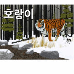 호랑이 (Siberian Tiger) Photo Sculpture Magnet<br><div class="desc">An Amur Tiger (Panthera tigris tigris), aka Siberian Tiger, emerges from the forest and approaches a stream. Customisable Hangul (Korean) text reading, "호랑이" (horangi - tiger) also appears. Largest of the tiger sub-species, the Amur, or Siberian, Tiger is highly endangered. They are found in the Amur River area on the...</div>