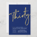 Search for blue gold 30th birthday invitations Typography