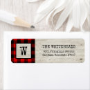 Search for rustic monogram return address labels Buffalo plaid