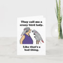 Search for crazy lady postcards Parrot