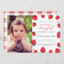Search for strawberries birthday invitations Baby girl