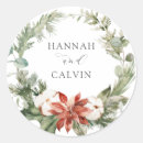 Search for winter round wedding stickers Evergreen