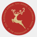 Search for gold return address round stickers Reindeer