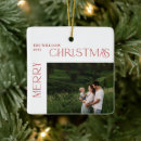 Search for red and green christmas tree decorations Family photo